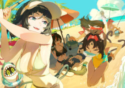 Rule 34 | 6+girls, absurdres, anby demara, beach, bikini, black hair, blue sky, blunt bangs, breasts, camera, cleavage cutout, closed eyes, clothing cutout, fingernails, fish, green hair, hairband, highres, holding, holding camera, ibaraki shun, jane doe (zenless zone zero), large breasts, long hair, looking at another, looking back, lying, multicolored hair, multiple girls, nail polish, nekomiya mana, nicole demara, ocean, on back, on lap, open clothes, outdoors, pink hair, qingyi (zenless zone zero), red nails, sandals, short hair, sidelocks, sitting, sky, smile, standing, streaked hair, swimsuit, thighs, two-tone hair, weapon, weapon on back, white hair, zenless zone zero, zhu yuan