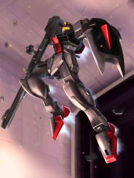 Rule 34 | absurdres, alternate color, artillery, beam saber, dagger l, dock, flying, gun, gundam, gundam seed, highres, hiwa industry, holding, holding gun, holding shield, holding weapon, looking ahead, mecha, no humans, rocket launcher, robot, shield, solo, space, thrusters, visor, weapon