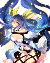 Rule 34 | 1girl, bare shoulders, blue hair, breasts, cleavage, detached sleeves, dizzy (guilty gear), guilty gear, guilty gear xrd, hair ribbon, oro (sumakaita), panties, red eyes, ribbon, solo, underwear