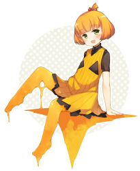 Rule 34 | 1girl, :d, blush, dress, full body, green eyes, halloween, kito (sorahate), looking at viewer, open mouth, orange hair, original, short hair, short sleeves, simple background, smile, solo, yellow theme