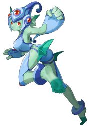 Rule 34 | 1girl, ass, barefoot, breasts, digimon, digimon new century, feet, female focus, fins, frog girl, helmet, looking at viewer, looking back, monster girl, official art, ranamon, red eyes, smile, solo, toes