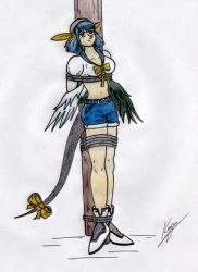 Rule 34 | 1girl, arc system works, asymmetrical wings, bdsm, bondage, bound, bow, dizzy (guilty gear), feathered wings, guilty gear, pirate, rope, solo, tail, tail bow, tail ornament, wings
