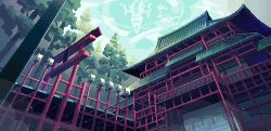 Rule 34 | animated, animated gif, architecture, cloud, dithering, dragon, east asian architecture, eastern dragon, fog, lantern, lowres, no humans, original, outdoors, pixel art, railing, rooftop, setamo map, shrine, sky, torii, tree, wooden lantern