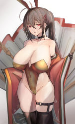 Rule 34 | 1girl, alternate costume, animal ears, azur lane, black gloves, black thighhighs, breasts, cameltoe, choker, cleavage, collarbone, covered clitoris, covered navel, gloves, hair between eyes, highleg, highleg leotard, highres, huge breasts, impossible clothes, impossible leotard, japanese clothes, kimono, large breasts, leotard, licking lips, long hair, playboy bunny, rabbit ears, red eyes, red leotard, skindentation, solo, standing, strapless, strapless leotard, taihou (azur lane), thigh strap, thighhighs, tongue, tongue out, twintails, yusha m