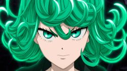 Rule 34 | 1girl, angry, animated, animated gif, black dress, dress, green eyes, green hair, matching hair/eyes, one-punch man, solo, tatsumaki