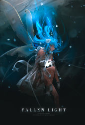 Rule 34 | 1girl, absurdres, artist name, bare shoulders, blue hair, closed mouth, commentary, detached sleeves, dress, english commentary, fairy wings, faiz azhar, floating hair, from side, gloves, highres, long hair, original, solo, torn clothes, torn dress, white dress, white gloves, wings