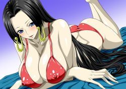 Rule 34 | 1girl, ass, black hair, blue eyes, boa hancock, breasts, covered erect nipples, female focus, large breasts, long hair, nel-zel formula, nipples, one piece, open mouth, panties, swimsuit, underwear