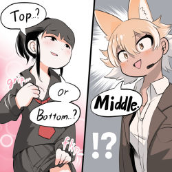 Rule 34 | animal ears, black jacket, blonde hair, coyote, coyote (kemono friends), wolf ears, wolf tail, english text, gloves, highres, jacket, kemono friends, kemono friends v project, mcgunngu, necktie, shirt, shoes, short hair, skirt, smile, tail, virtual youtuber, white shirt, yellow eyes, yellow gloves