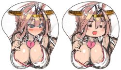 Rule 34 | 10s, 1girl, = =, alternate eye color, alternate hair color, areola slip, bare shoulders, blue eyes, blue sky, breast mousepad, breasts, chain, chain necklace, cleavage, cleavage reach, headgear, heart, heart-shaped lock, jewelry, kantai collection, kongou (kancolle), large breasts, lock, long hair, mel/a, mousepad, mousepad (medium), necklace, padlock, pink hair, pinky out, sky, solo, upper body