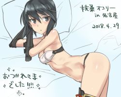 Rule 34 | 1girl, abs, aohashi ame, arm guards, bandeau, black hair, breasts, cleavage, commentary request, cowboy shot, dated, kuroe ayaka, lying, navel, on side, panties, parted lips, short hair, small breasts, solo, strike witches zero, string panties, thighhighs, underwear, underwear only, world witches series