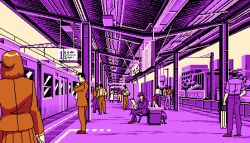 Rule 34 | 1990s (style), 1girl, 5 jikanme no venus, 6+boys, awning, fairy dust, fluorescent lamp, game cg, limited palette, lowres, multiple boys, pc98, pixel art, retro artstyle, standing, tagme, train, train station platform