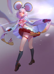 Rule 34 | 1girl, absurdres, animal ears, anklet, black socks, bow, brooch, collared shirt, crop top, detached sleeves, fake animal ears, frilled skirt, frills, granblue fantasy, hair ornament, hairclip, headband, heart, heart brooch, highres, jewelry, kneehighs, loafers, long sleeves, mouse ears, open mouth, puchu huang, red eyes, red frills, red ribbon, ribbon, shirt, shoes, short hair, skindentation, skirt, socks, solo, sweat, thigh strap, thighs, vikala (granblue fantasy), white hair, white shirt, wide sleeves