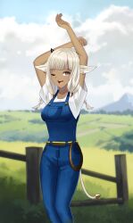 1girl alternate_costume animal_ears ash_(fire_emblem) black_horns breasts brown_eyes cow_ears cow_girl cow_horns cow_tail dark-skinned_female dark_skin fire_emblem fire_emblem_heroes highres horns large_breasts lilshironeko long_hair looking_at_viewer nintendo open_mouth smile tail