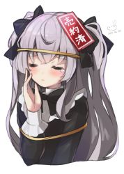 Rule 34 | 1girl, alternate costume, black bow, bow, enmaided, grey hair, hair bow, highres, indie virtual youtuber, long hair, looking at viewer, maid, retorillo, shanoa (vtuber), solo, two side up, virtual youtuber