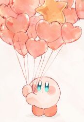 Rule 34 | :o, balloon, blue eyes, closed mouth, dot mouth, guarani (muku 6930), heart, holding, holding balloon, kirby, kirby (series), looking at viewer, nintendo, simple background, solo, star (symbol)