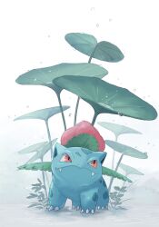 Rule 34 | claws, closed mouth, commentary request, creatures (company), fangs, fangs out, game freak, gen 1 pokemon, highres, ivysaur, leaf, looking up, momota pix, nintendo, no humans, outdoors, pokemon, pokemon (creature), rain, solo, water drop