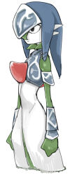 Rule 34 | 1girl, absurdres, armor, bare shoulders, black eyes, blue hat, breastplate, closed mouth, clothed pokemon, colored skin, cosplay, creatures (company), female focus, flat chest, game freak, gardevoir, gen 3 pokemon, green hair, green skin, hair between eyes, hat, highres, multicolored skin, nintendo, no humans, pokemon, pokemon (creature), serious, short hair, simple background, solo, standing, the legend of zelda, the legend of zelda: breath of the wild, tirarizun, two-tone skin, vambraces, white background, white skin, zora, zora (cosplay)