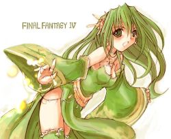 Rule 34 | 1990s (style), 1girl, copyright name, final fantasy, final fantasy iv, green hair, kotonemaru, leaning forward, long hair, lowres, open mouth, rydia (ff4), solo, thighhighs