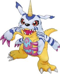 Rule 34 | body fur, claws, creature, digimon, digimon (creature), digimon story: cyber sleuth, gabumon, horns, lowres, no humans, open mouth, red eyes, simple background, single horn, solo, tail, teeth, tongue, yasuda suzuhito