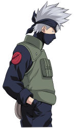 Rule 34 | 1boy, absurdres, artist request, forehead protector, half mask, hands in pockets, hatake kakashi, highres, male focus, mask, naruto, naruto (series), ninja, short hair, silver hair, solo, vest