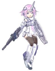 Rule 34 | 1girl, absurdres, armor, bimmy, boots, breasts, d-pad, d-pad hair ornament, flat chest, gloves, gundam, hair ornament, hairclip, highres, neptune (neptunia), neptune (series), open mouth, purple eyes, purple hair, short hair, small breasts, thighs, unicorn gundam