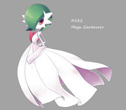 bad_id bad_pixiv_id bob_cut character_name colored_skin creatures_(company) dress elbow_gloves game_freak gardevoir gen_3_pokemon gloves green_hair grey_background hair_over_one_eye mega_gardevoir mega_pokemon nintendo pink_eyes pokemon pokemon_(creature) sejiro_shigure simple_background white_dress white_gloves white_skin