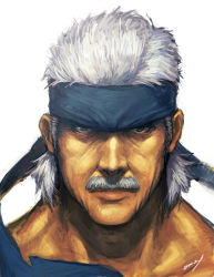 Rule 34 | 1boy, artist request, blue eyes, facial hair, grey hair, headband, male focus, metal gear (series), metal gear solid 4: guns of the patriots, mustache, old snake, solid snake, solo