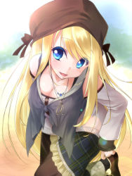 Rule 34 | 1girl, blonde hair, blue eyes, blush, breasts, chloe lemaire, girlfriend (kari), hat, highres, jewelry, kochipu, large breasts, long hair, looking at viewer, necklace, open mouth, pantyhose, smile, solo