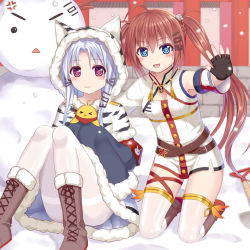 Rule 34 | &gt; &lt;, 2girls, :3, :d, anger vein, animal, animal ears, azur lane, bird, blue eyes, blue hair, blush, boots, brown footwear, brown hair, capelet, chick, closed mouth, commentary request, cross-laced footwear, day, dress, closed eyes, fingerless gloves, fur-trimmed boots, fur-trimmed capelet, fur-trimmed dress, fur-trimmed hood, fur-trimmed sleeves, fur trim, gloves, hood, hood up, hooded capelet, kneeling, lace-up boots, long hair, long sleeves, multiple girls, open mouth, outdoors, pantyhose, red eyes, sitting, sleeves past fingers, sleeves past wrists, smile, snow, snowing, snowman, thighband pantyhose, thighhighs, tukino neru, twintails, very long hair, white capelet, white dress, white legwear