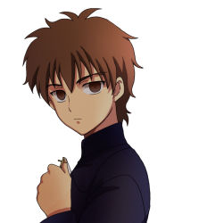 Rule 34 | 1boy, aged down, brown eyes, brown hair, child, cross, cross necklace, fate/zero, fate (series), holding, holding cross, jewelry, kotomine kirei, male focus, necklace, seojung, simple background, solo, white background