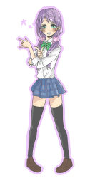 Rule 34 | 1girl, black thighhighs, blue skirt, blush, bow, bowtie, brown footwear, clenched teeth, collared shirt, commentary request, dress shirt, fox shadow puppet, full body, green bow, green bowtie, green eyes, hair ornament, hair scrunchie, highres, kashikaze, loafers, long hair, looking at viewer, love live!, love live! school idol project, low twintails, miniskirt, otonokizaka school uniform, plaid, plaid skirt, pleated skirt, purple outline, purple scrunchie, school uniform, scrunchie, shirt, shoes, simple background, skindentation, skirt, smile, solo, star (symbol), striped bow, striped bowtie, striped clothes, teeth, thighhighs, tojo nozomi, twintails, white background, white shirt, zettai ryouiki