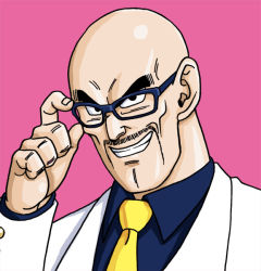 Rule 34 | 1boy, bad id, bad pixiv id, bald, bespectacled, dragon ball, dragonball z, facial hair, formal, glasses, grin, male focus, mustache, nappa, necktie, smile, solo, suit, tsundere ouji, yakuza