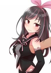 Rule 34 | 1boy, 1girl, alternate color, bare shoulders, black ai, black sailor collar, black shirt, black shorts, grabbing another&#039;s breast, dark persona, from side, grabbing, grabbing from behind, grey shirt, groping, hairband, hand under clothes, hand under shirt, hetero, highres, kizuna ai, kizuna ai inc., lace-trimmed sleeves, lace trim, looking at viewer, multicolored hair, organ rn, pink hairband, sailor collar, shirt, shorts, simple background, sleeveless, sleeveless shirt, streaked hair, sweatdrop, sweater vest, swept bangs, two-tone shirt, virtual youtuber, white background