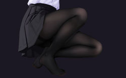 Rule 34 | 1girl, absurdres, allenes, black pantyhose, black skirt, feet, highres, legs, lower body, no shoes, original, out of frame, pantyhose, pleated skirt, purple background, shirt, skirt, solo, thighband pantyhose, thighs, white shirt