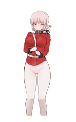 Rule 34 | 1girl, between breasts, black ribbon, blush, braid, breasts, closed mouth, cropped legs, crotch seam, fate/grand order, fate (series), florence nightingale (fate), gluteal fold, hair ribbon, highres, holding strap, large breasts, long hair, looking at viewer, mitsudoue, pantyhose, pink hair, red eyes, ribbon, see-through, simple background, single braid, solo, strap between breasts, white background, white pantyhose