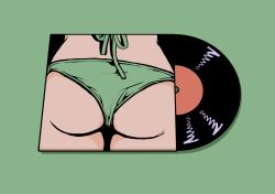 Rule 34 | ass, bikini, green background, green bikini, green theme, highres, minillustration, no humans, original, record, record jacket, shadow, simple background, swimsuit