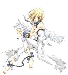 Rule 34 | 1boy, androgynous, arc system works, blonde hair, blue rose, chain, collar, cuffs, flower, guilty gear, ky kiske, male focus, rose, shackles, solo, thorns, torn clothes, wings