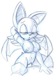 Rule 34 | animal ears, bat wings, breasts, cowgirl position, furry, girl on top, large breasts, monochrome, nipples, penis, pussy, rouge the bat, sex, sonic (series), straddling, uncensored, vaginal, wings
