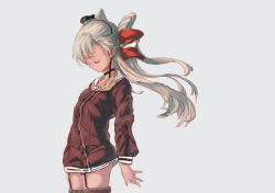 Rule 34 | 10s, 1girl, amatsukaze (kancolle), choker, closed eyes, faux traditional media, hair tubes, hairband, kantai collection, long hair, school uniform, serafuku, siephy, silver hair, simple background, solo, two side up