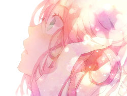 Rule 34 | 1girl, empty eyes, green eyes, hand on another&#039;s cheek, hand on another&#039;s face, kou (01310808), long hair, mole, peridot hamilton, pink hair, portrait, profile, solo focus, tales of (series), tales of hearts, white background