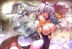 Rule 34 | + +, 1girl, :d, animal, bad id, bad pixiv id, bare shoulders, bat (animal), bat wings, black wings, breasts, bridal gauntlets, cleavage, clothing cutout, cosplay, cowboy shot, demon girl, eyebrows, grey hair, hair intakes, head tilt, head wings, heart, heart cutout, highres, idolmaster, idolmaster (classic), large breasts, leotard, long hair, looking at viewer, low wings, morrigan aensland, morrigan aensland (cosplay), multiple wings, naeun (pinky1866), off shoulder, open mouth, pantyhose, parted lips, pink pantyhose, shijou takane, smile, solo, sparkle, vampire (game), wings