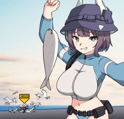 Rule 34 | 2girls, absurdres, ammunition pouch, animal ears, beach, bikini, bikini bottom only, bird, blue archive, blue eyes, blue headwear, breasts, bright pupils, bucket, bucket hat, commentary, english commentary, fake animal ears, fishing line, gameplay mechanics, grin, hat, highres, jacket, large breasts, looking at viewer, meme, miyu (blue archive), miyu (swimsuit) (blue archive), multiple girls, navel, outdoors, pouch, rabbit ears, sacabambaspis, saki (blue archive), saki (swimsuit) (blue archive), seagull, short hair, sidelocks, smile, stomach, swimsuit, white pupils, xandier59, zipper, zipper pull tab