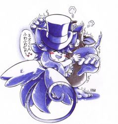 Rule 34 | 1boy, 1girl, animal ears, blush stickers, gloves, hat, highres, leotard, mad rat, mad rat dead, mouse (animal), mouse ears, mouse girl, mouse tail, nippon ichi, rat god, tail, top hat, viride, wings, wrist cuffs
