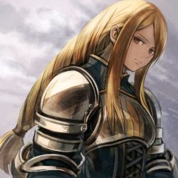 Rule 34 | 1girl, agrias oaks, armor, blonde hair, braid, braided ponytail, brown eyes, closed mouth, cloud, final fantasy, final fantasy tactics, knight, long hair, looking at viewer, low-tied long hair, single braid, solo, sushi (sashimise)