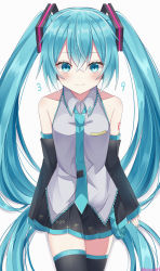 Rule 34 | 1girl, 39, absurdres, aqua eyes, aqua hair, aqua nails, aqua necktie, bare shoulders, black skirt, black thighhighs, blush, breasts, closed mouth, commentary, cowboy shot, crossed bangs, detached sleeves, dress, hair between eyes, hatsune miku, highres, long hair, looking at viewer, nail polish, necktie, noneon319, pleated skirt, skirt, sleeveless, sleeveless dress, sleeves past wrists, small breasts, smile, solo, standing, thighhighs, twintails, twitter username, very long hair, vocaloid, white background, white dress, zettai ryouiki