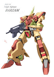 artist_name barzam beam_rifle character_name color_variation commentary_request dated energy_gun english_text gundam holding holding_weapon kurashou_shumei machinery mecha mecha_focus mobile_suit no_humans one-eyed original red_eyes redesign robot science_fiction signature titans_(gundam) weapon white_background zeta_gundam