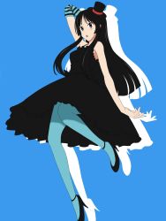 Rule 34 | 1girl, akiyama mio, aqua pantyhose, asymmetrical clothes, bare shoulders, black eyes, black hair, blue pantyhose, breasts, don&#039;t say &quot;lazy&quot;, dress, hat, high heels, highres, hime cut, k-on!, long hair, medium breasts, mini hat, mini top hat, pantyhose, sei15, shoes, solo, top hat