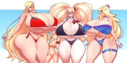 Rule 34 | 4girls, adapted costume, alternate breast size, ass, bear hair ornament, bikini, blonde hair, blue eyes, breasts, choker, cleavage, covered erect nipples, creatures (company), crown, curvy, danganronpa (series), enoshima junko, female focus, game freak, gigantic breasts, gluteal fold, hair ornament, hair over one eye, height difference, highres, huge ass, long hair, mario (series), mario kart, mario kart tour, may (pokemon), medium breasts, multiple girls, n647, navel, nintendo, original, pokemon, pokemon rse, rosalina, rosalina (aurora), skindentation, swimsuit, tall female, thick thighs, thigh gap, thighs, twintails, underboob, very long hair, wide hips