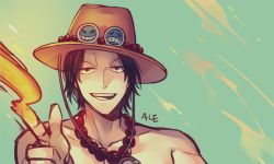 Rule 34 | 1boy, fire, freckles, hat, jewelry, male focus, necklace, one piece, portgas d. ace, sanme, topless male, solo, stampede string, tattoo