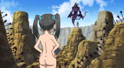 Rule 34 | ass, black hair, blue dragon, bouquet (blue dragon), nude, nude filter, outdoors, third-party edit, twintails